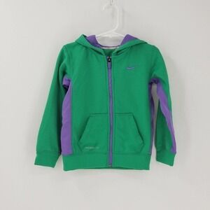 Nike Hoodie Sweatshirt Jacket Size 4 Therma-Fit Zip Up Kangaroo Pocket Green